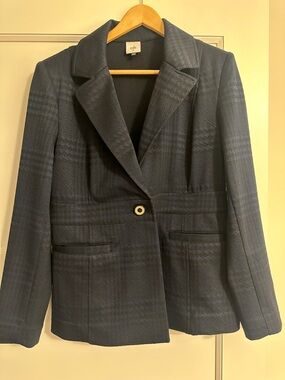 CAbi Blue Plaid Single-Button Checkout Blazer